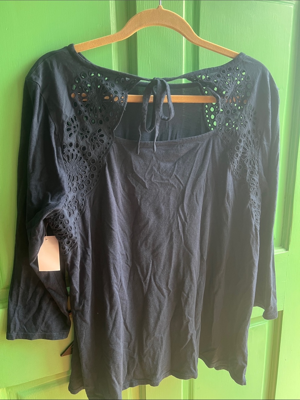 J. Jill Navy Long-Sleeve Eyelet Back Tie Top